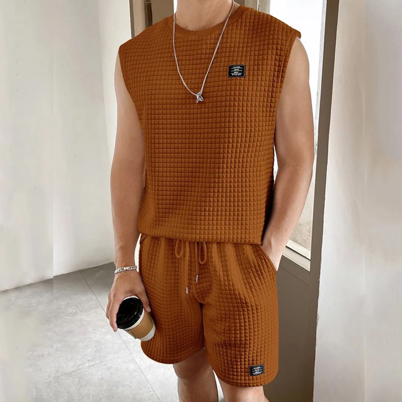 Men's Lounge Set – Sleeveless Top and Shorts – Waffle Texture – Relaxed Fit - Image 8