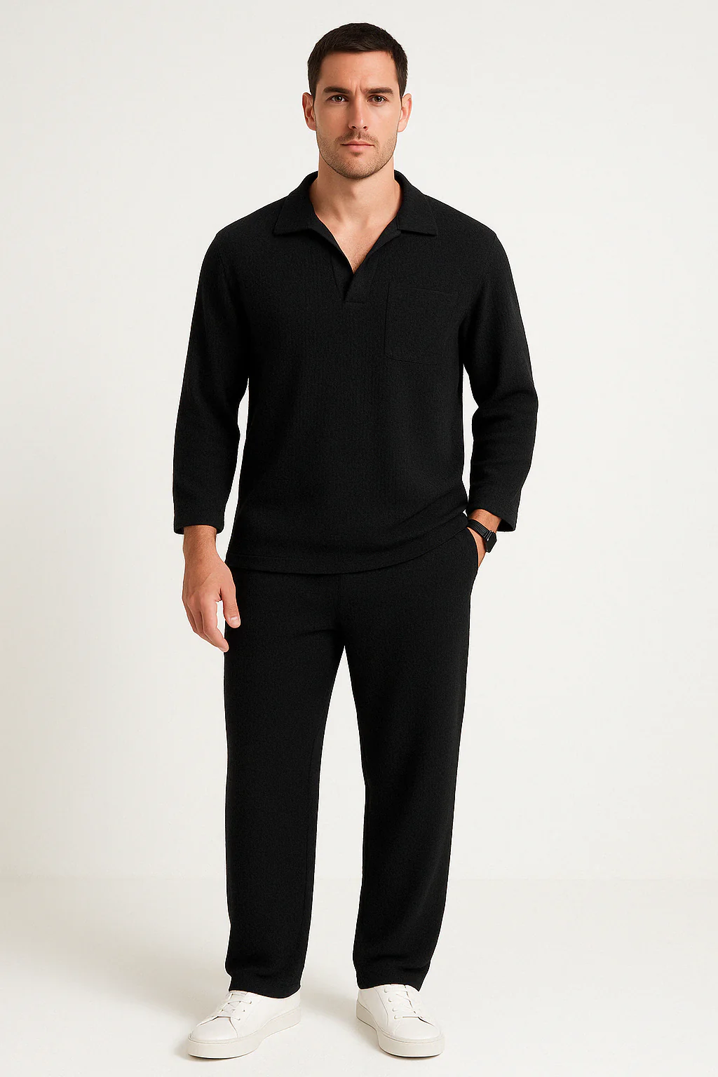Men's Lounge Set – Relaxed Fit – Soft Knit – Long Sleeve and Straight Pants - Image 3