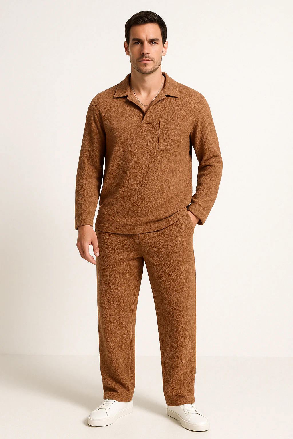 Men's Lounge Set – Relaxed Fit – Soft Knit – Long Sleeve and Straight Pants - Image 4