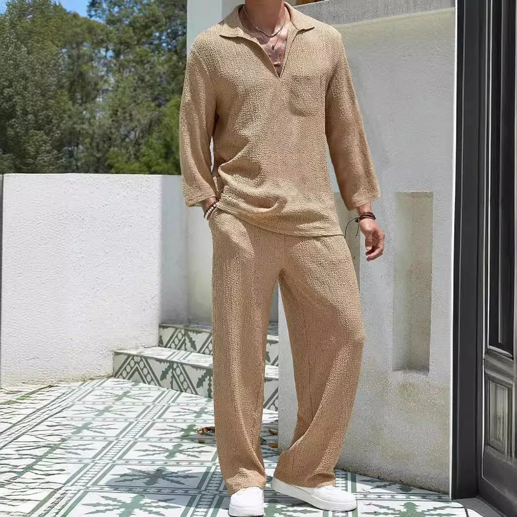 Men's Lounge Set – Relaxed Fit – Soft Knit – Long Sleeve and Straight Pants - Image 7