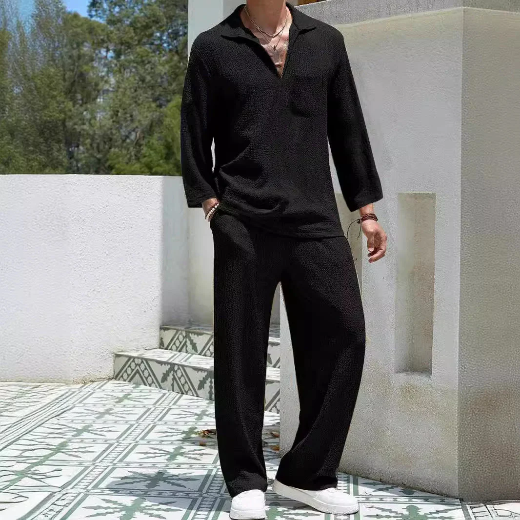 Men's Lounge Set – Relaxed Fit – Soft Knit – Long Sleeve and Straight Pants - Image 9