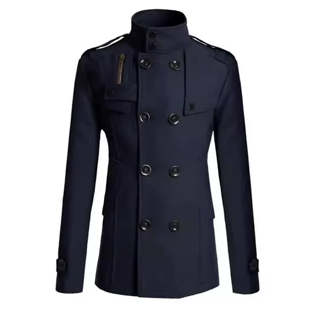 Men's Coat – Slim Fit – Wool – Mid-Length – Double-Breasted Military Style - Image 2