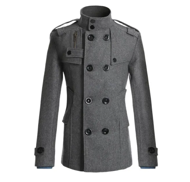 Men's Coat – Slim Fit – Wool – Mid-Length – Double-Breasted Military Style - Image 3