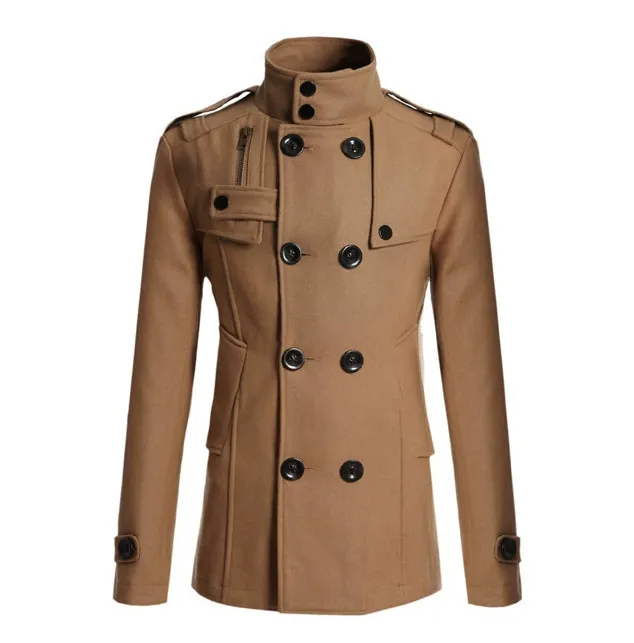 Men's Coat – Slim Fit – Wool – Mid-Length – Double-Breasted Military Style - Image 4