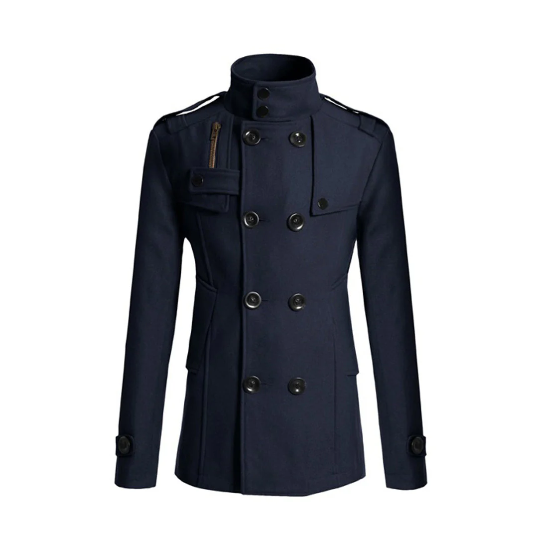 Men's Coat – Wool Mix – Double-Breasted – Tailored – High Collar – Epaulettes - Image 3
