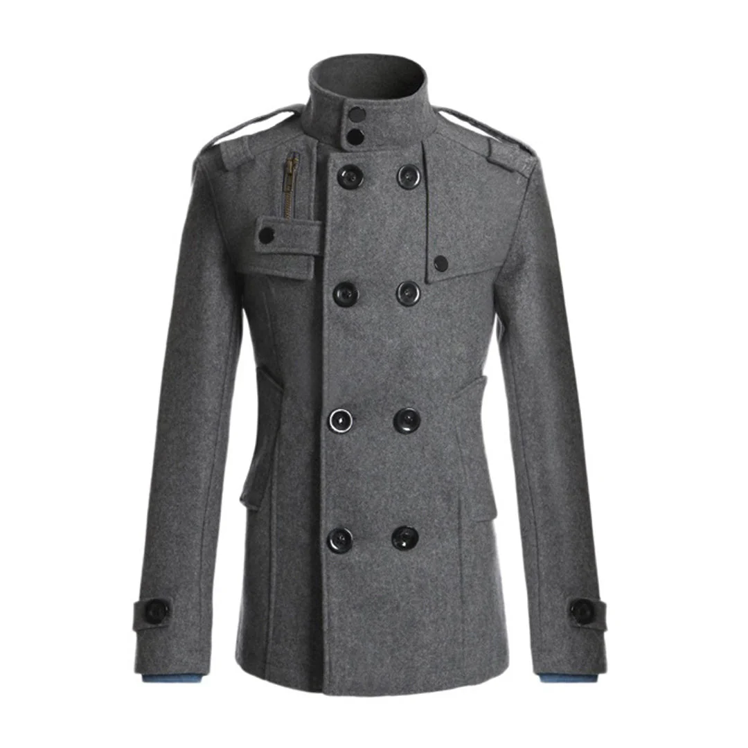 Men's Coat – Wool Mix – Double-Breasted – Tailored – High Collar – Epaulettes - Image 4
