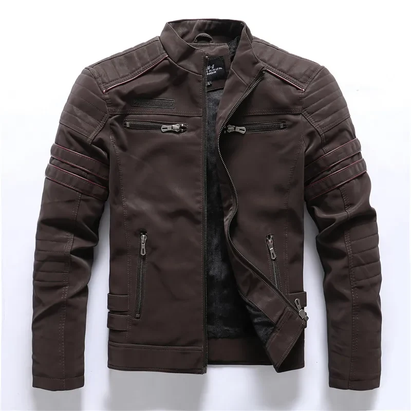 Men's Motorcycle Jacket – Fleece Lining – Quilted Shoulders – Zip – Multiple Pockets