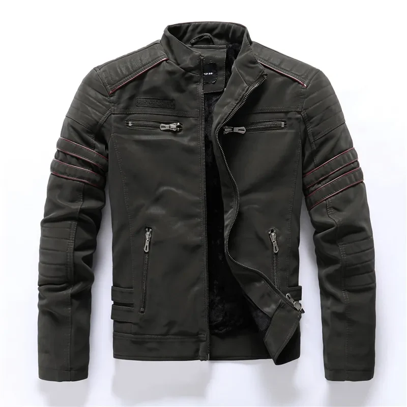 Men's Motorcycle Jacket – Fleece Lining – Quilted Shoulders – Zip – Multiple Pockets - Image 2