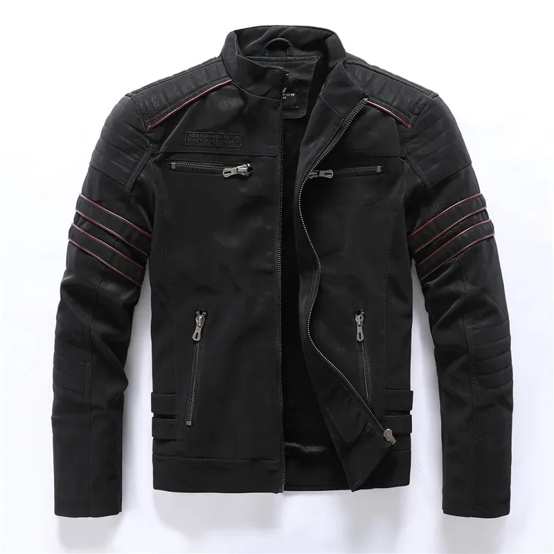 Men's Motorcycle Jacket – Fleece Lining – Quilted Shoulders – Zip – Multiple Pockets - Image 3