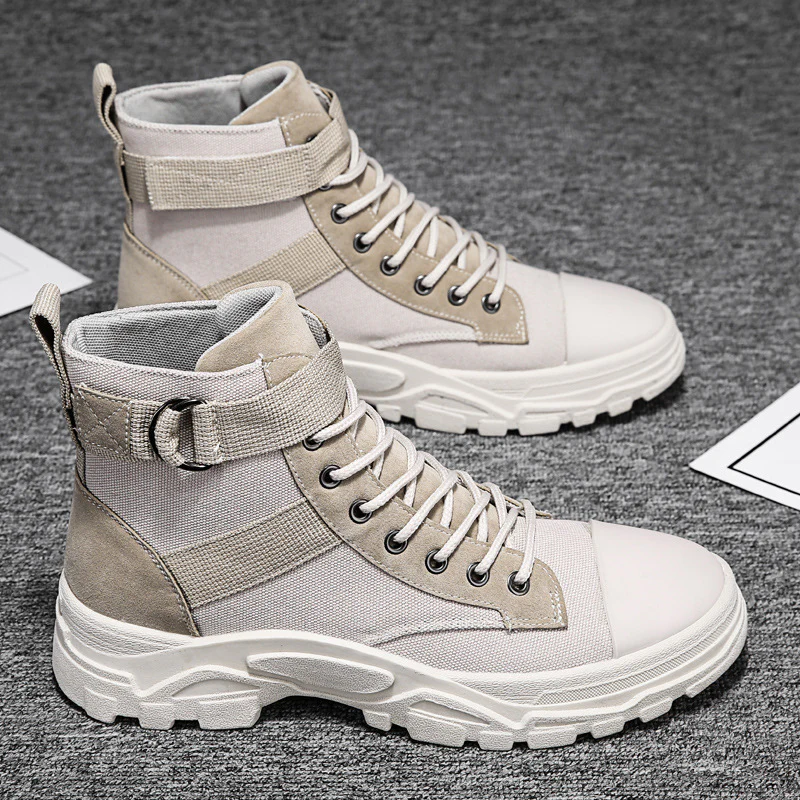 Men's motorcycle boots – High shaft – Suede canvas – Adjustable strap and laces - Image 2