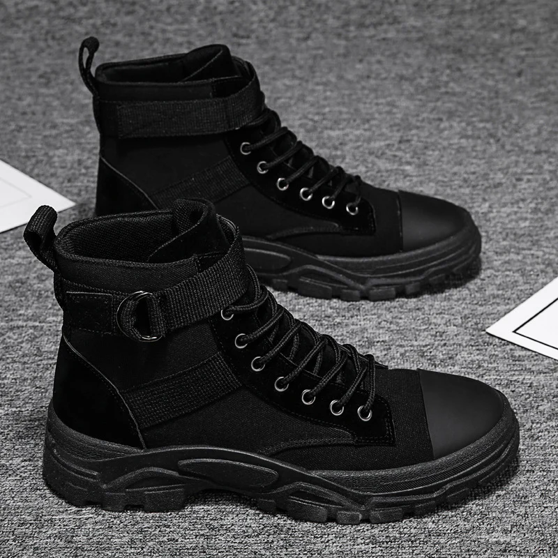 Men's motorcycle boots – High shaft – Suede canvas – Adjustable strap and laces - Image 3