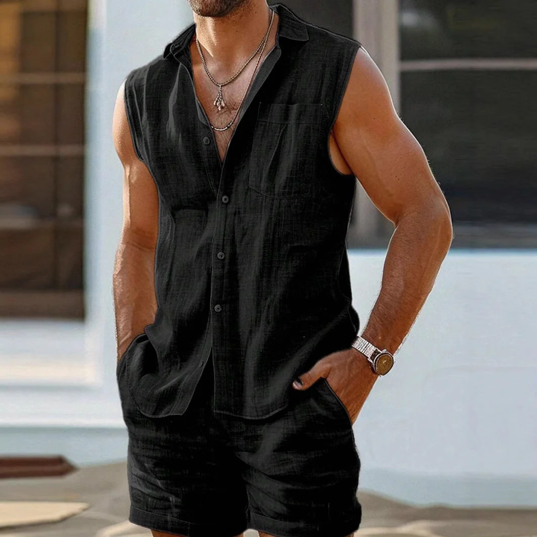 Men's Sleeveless Shirt – Relaxed Fit – Breathable – Button Closure – Casual Look - Image 2