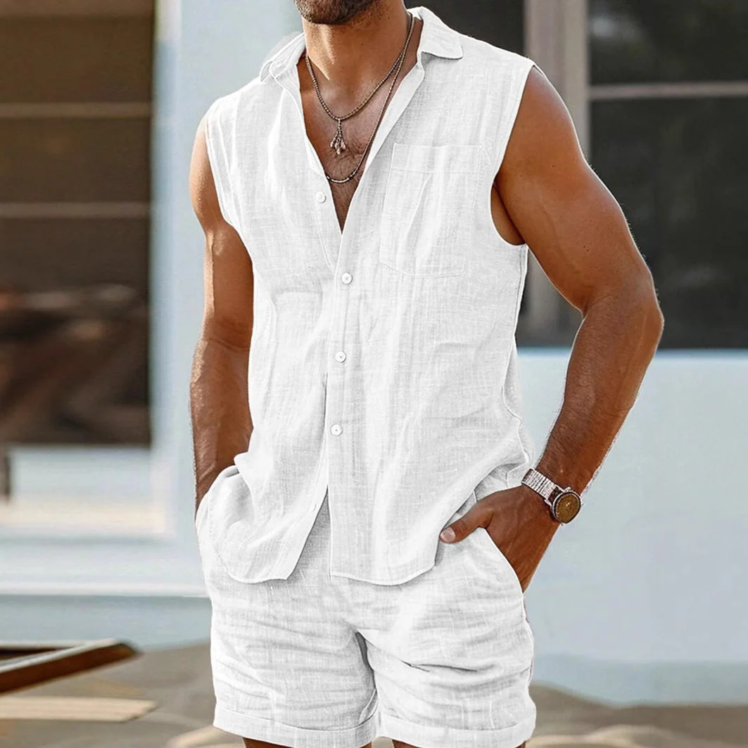 Men's Sleeveless Shirt – Relaxed Fit – Breathable – Button Closure – Casual Look - Image 4