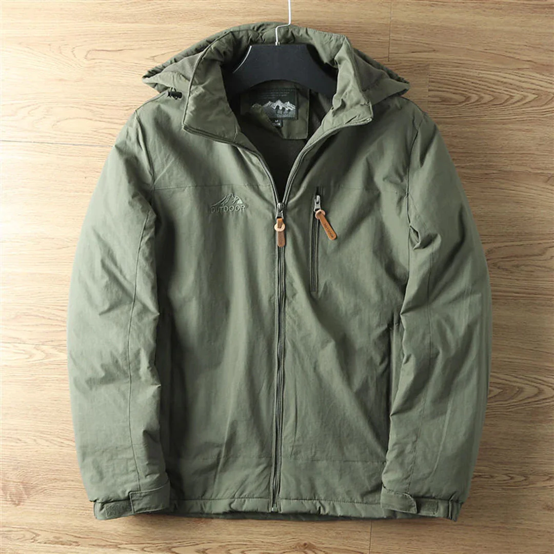 Men's Outdoor Jacket – Water Repellent – Fleece Lined – Hood – Zipper Closure – Regular Fit - Image 2