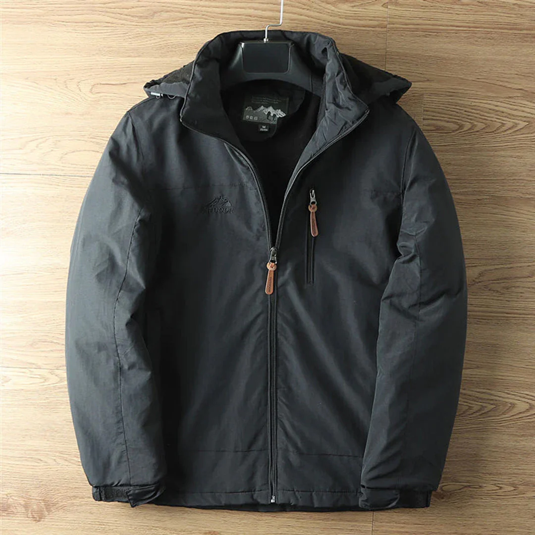 Men's Outdoor Jacket – Water Repellent – Fleece Lined – Hood – Zipper Closure – Regular Fit - Image 3
