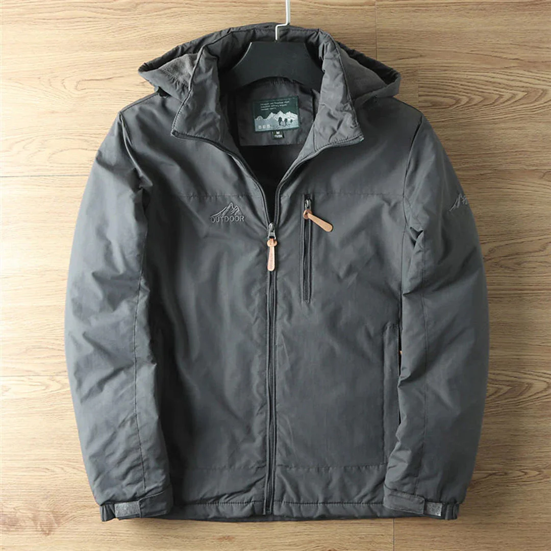 Men's Outdoor Jacket – Water Repellent – Fleece Lined – Hood – Zipper Closure – Regular Fit - Image 4