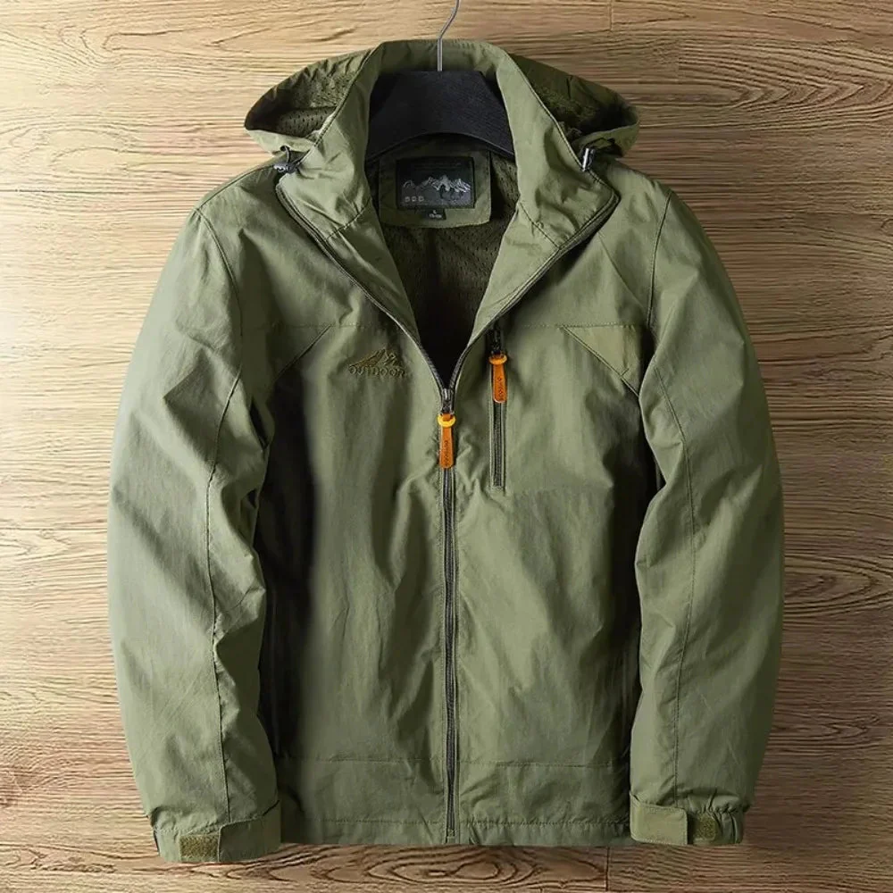 Men's Outdoor Jacket – Waterproof Breathable – Regular Fit – With Hood and Zipper - Image 4