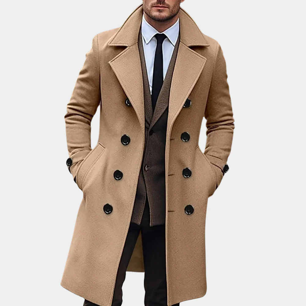 Men's Overcoat – Tailored Fit – Woolmix – Double-Breasted – Knee Length Formal - Image 2