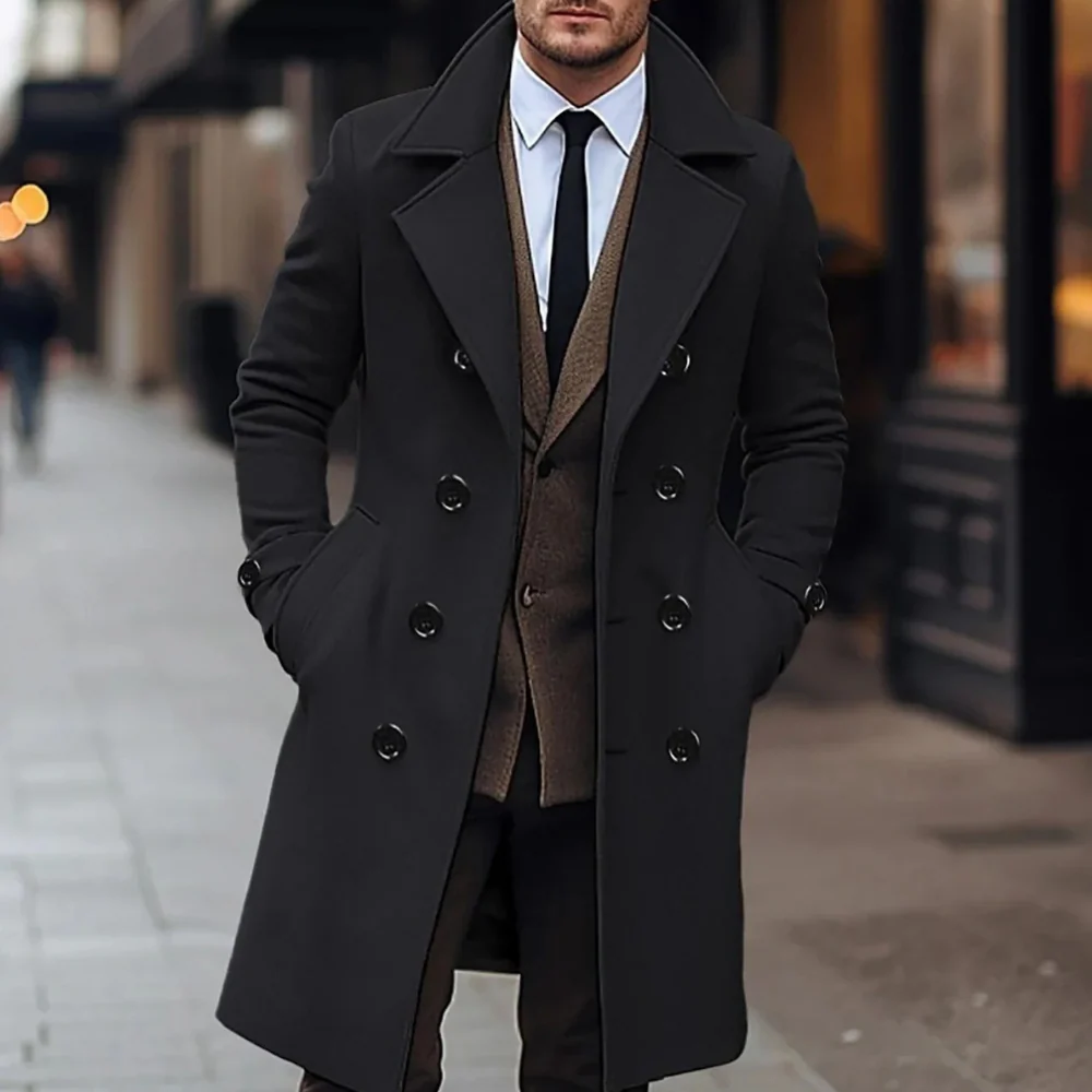 Men's Overcoat – Tailored Fit – Woolmix – Double-Breasted – Knee Length Formal - Image 3