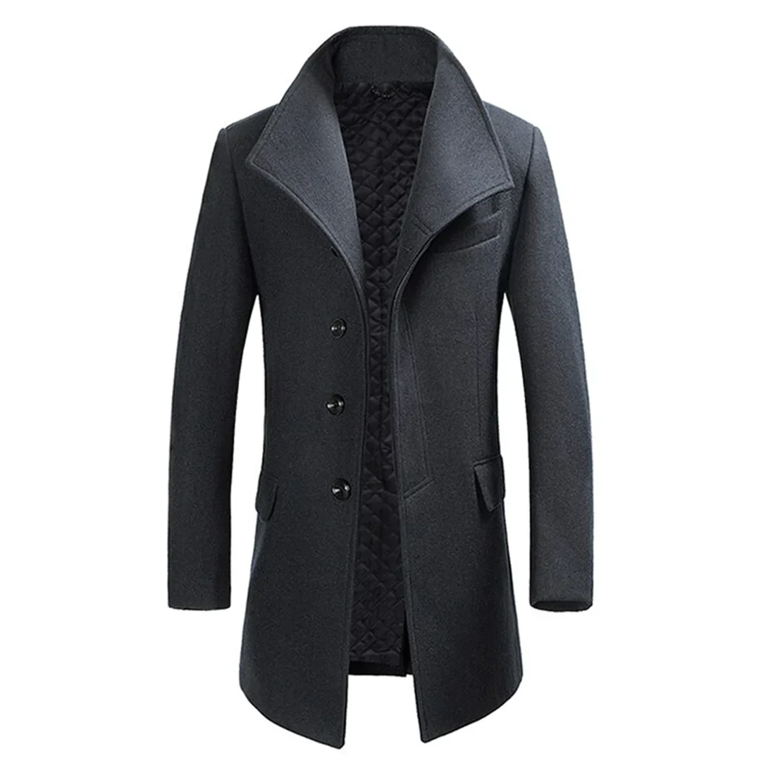 Men's Overcoat – Tailored Fit – Wool Blend – Lined Interior – Notch Lapel - Image 3