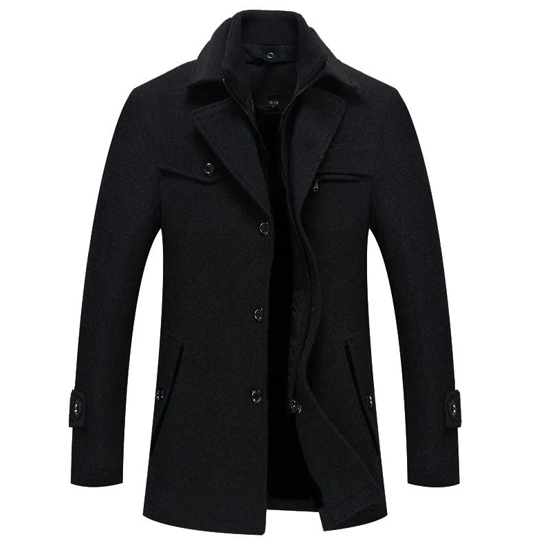Men's Overcoat – Tailored Fit – Woolmix – High Collar – Buttoncuffs – Midlength - Image 2