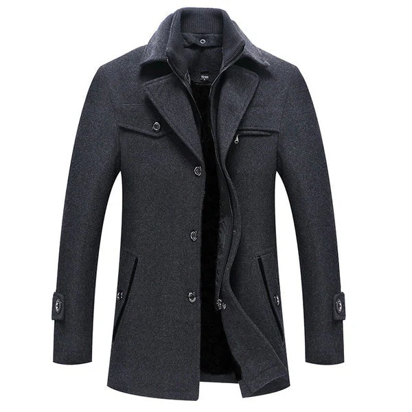 Men's Overcoat – Tailored Fit – Woolmix – High Collar – Buttoncuffs – Midlength - Image 3