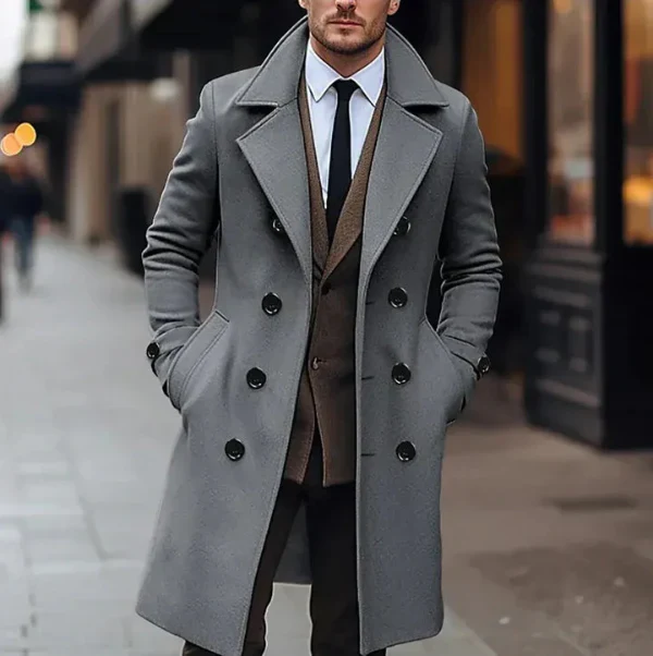 Men's Overcoat – Wool Blend – Tailored Fit – Double-breasted – Knee-length Formal - Image 2