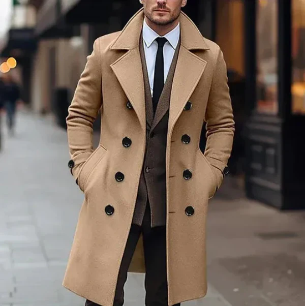 Men's Overcoat – Wool Blend – Tailored Fit – Double-breasted – Knee-length Formal - Image 3