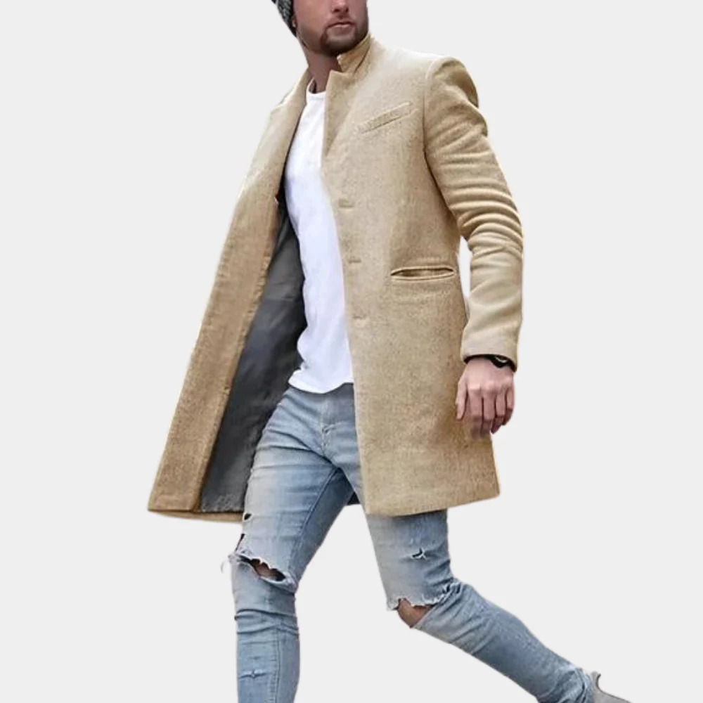 Men's Overcoat – Wool-mix – Tailored Fit – Button Closure – High Collar – Mid-length - Image 3