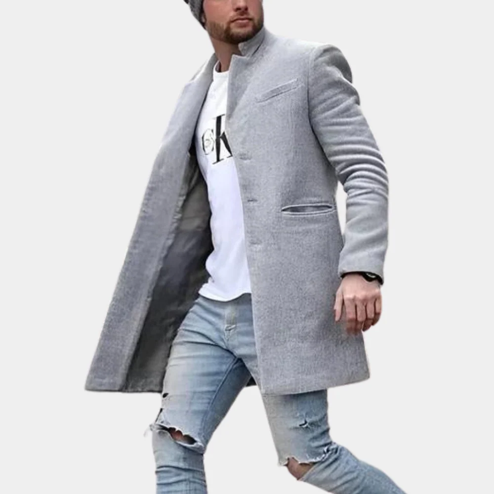 Men's Overcoat – Wool-mix – Tailored Fit – Button Closure – High Collar – Mid-length - Image 4