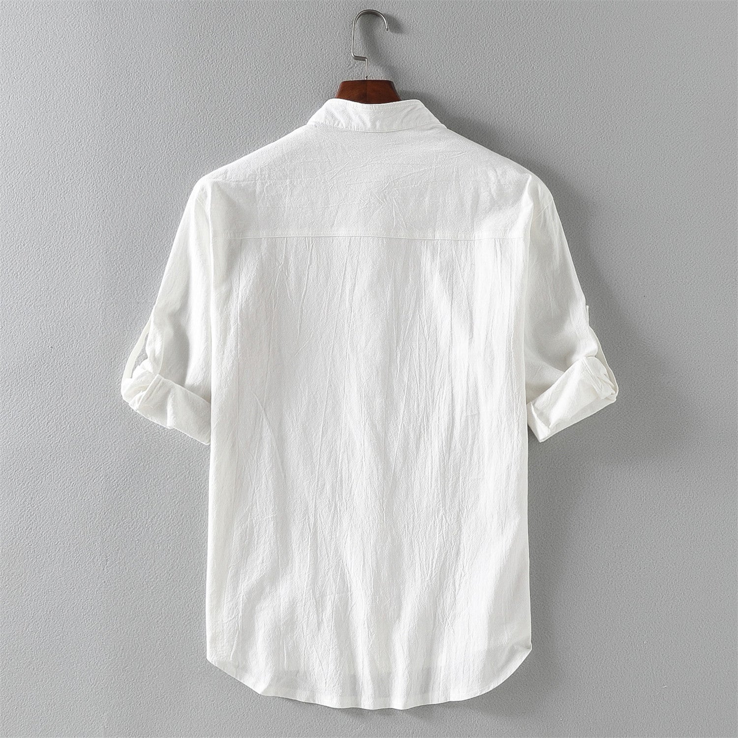 Men's Shirt Short Sleeve – Linen Blend – Relaxed Fit – Mao Collar – Casual Style - Image 4