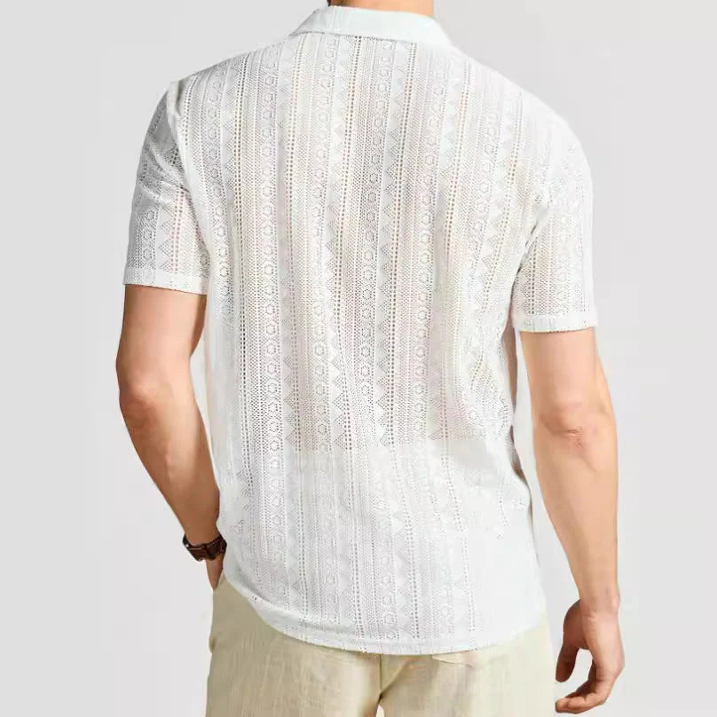 Men's Shirt Short Sleeve – Relaxed Fit – Breathable Soft Knit – Lace Texture - Image 3