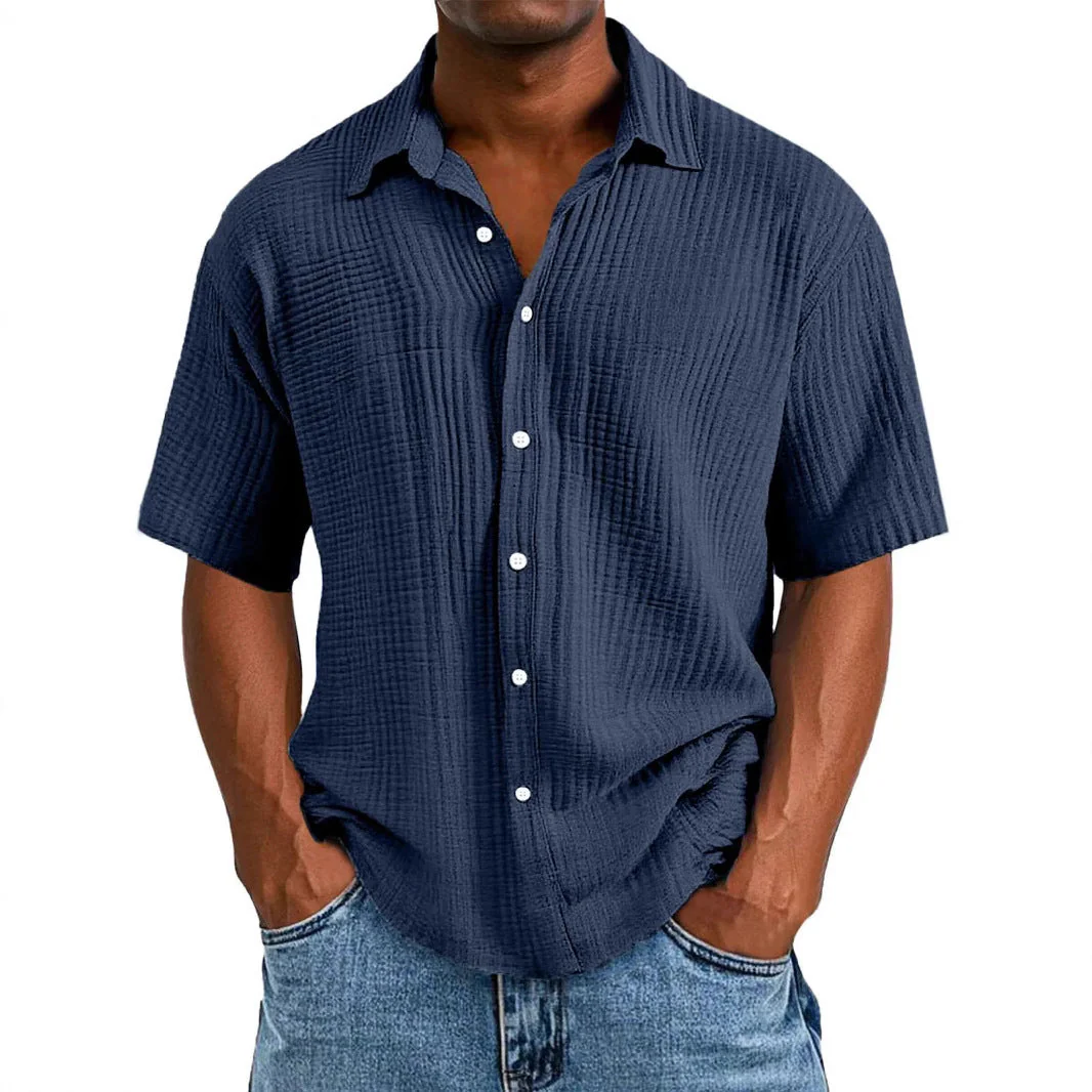 Men's Short Sleeve Shirt – Relaxed Fit – Breathable – Textured Fabric – Casual Style