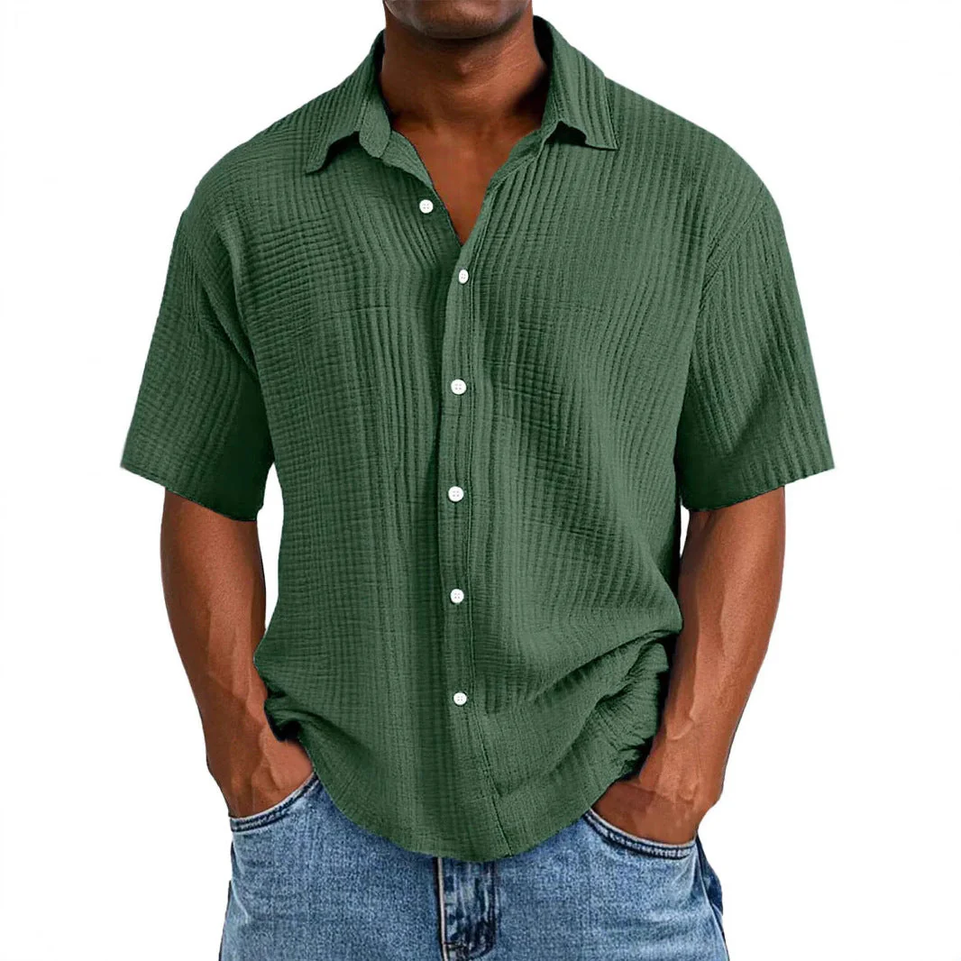 Men's Short Sleeve Shirt – Relaxed Fit – Breathable – Textured Fabric – Casual Style - Image 2