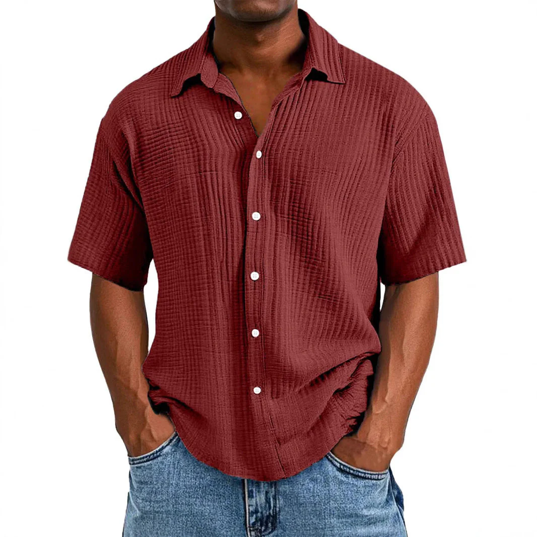 Men's Short Sleeve Shirt – Relaxed Fit – Breathable – Textured Fabric – Casual Style - Image 3