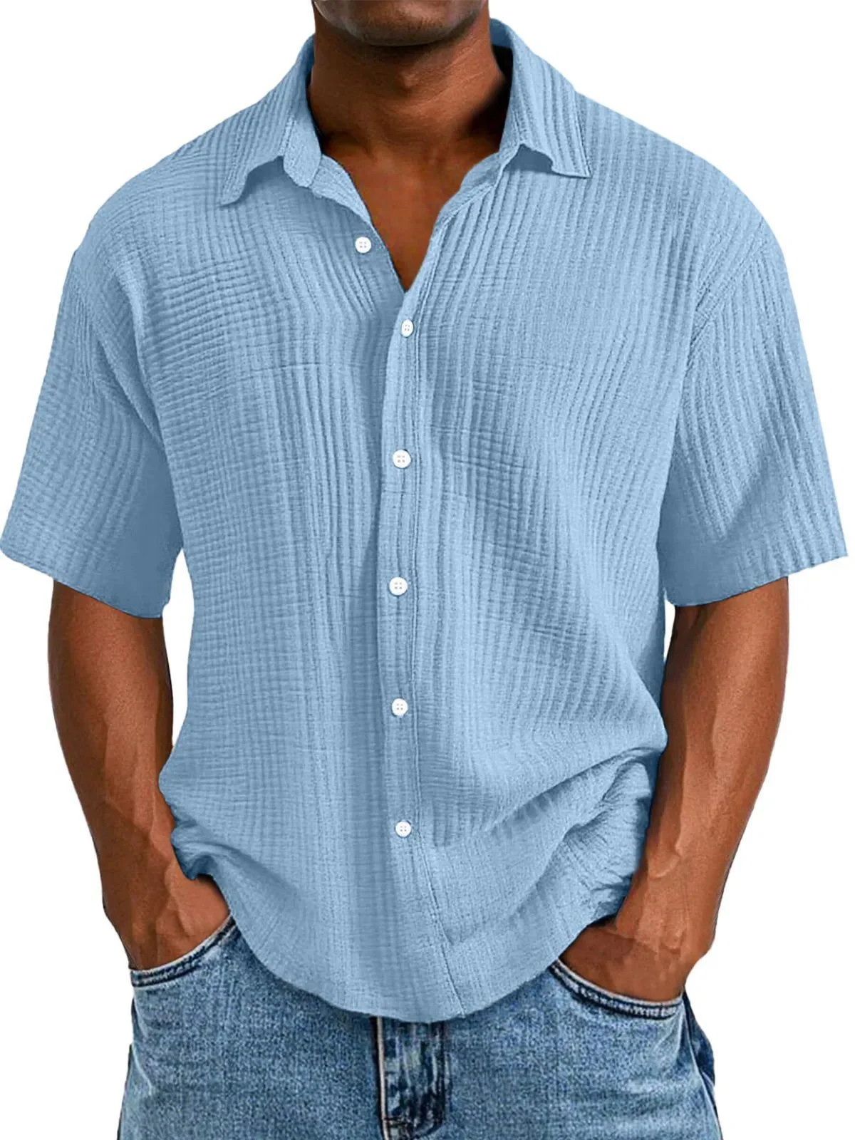 Men's Short Sleeve Shirt – Relaxed Fit – Breathable – Textured Fabric – Casual Style - Image 4