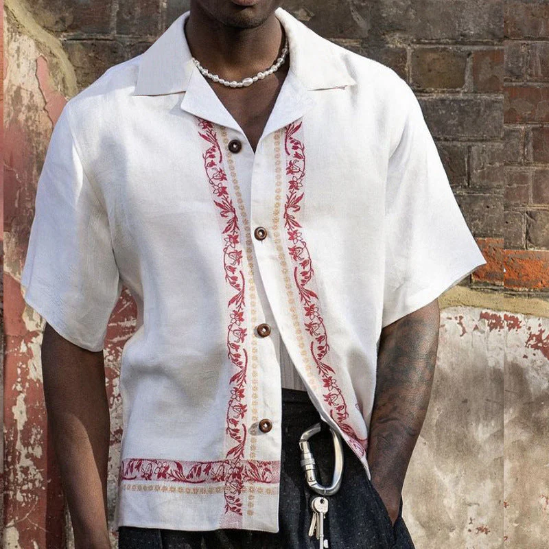 Men's Short Sleeve Shirt – Relaxed Fit – Embroidery Detail – Breathable Natural Fabric - Image 2