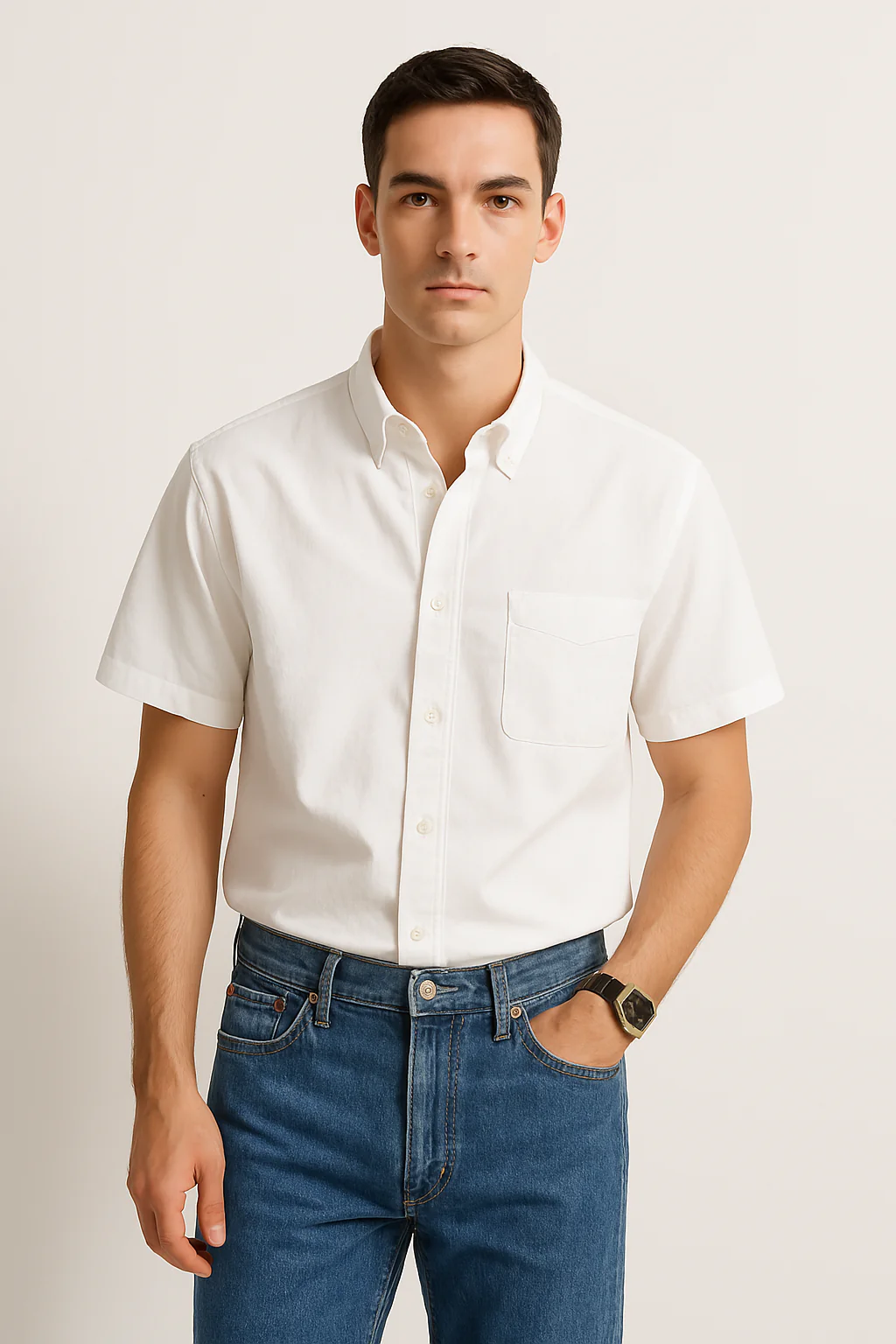 Men's Short Sleeve Shirt – Relaxed Fit – Cotton – Casual Button-Down With Chest Pocket - Image 2