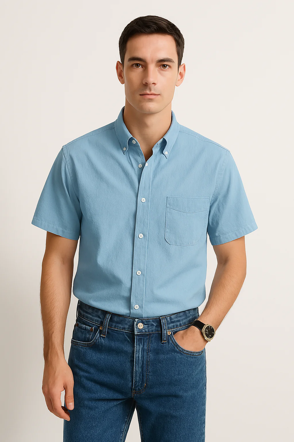 Men's Short Sleeve Shirt – Relaxed Fit – Cotton – Casual Button-Down With Chest Pocket - Image 3