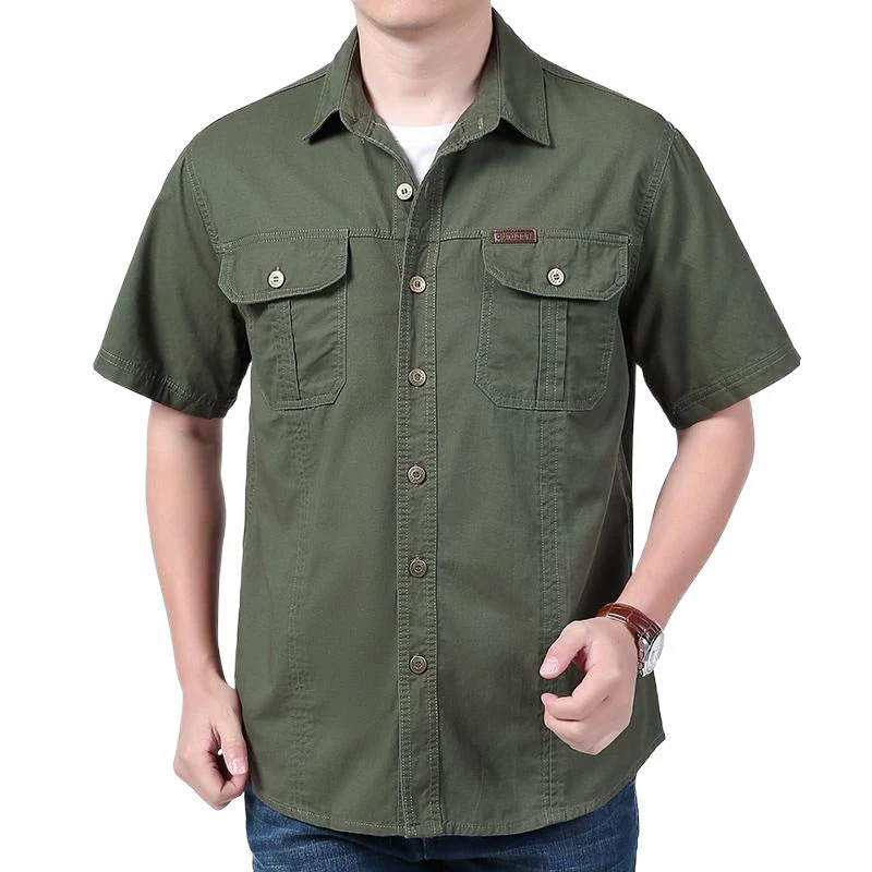 Men's Short Sleeve Shirt – Relaxed Fit – Cotton Blend – Button-Up with Chest Pockets - Image 2