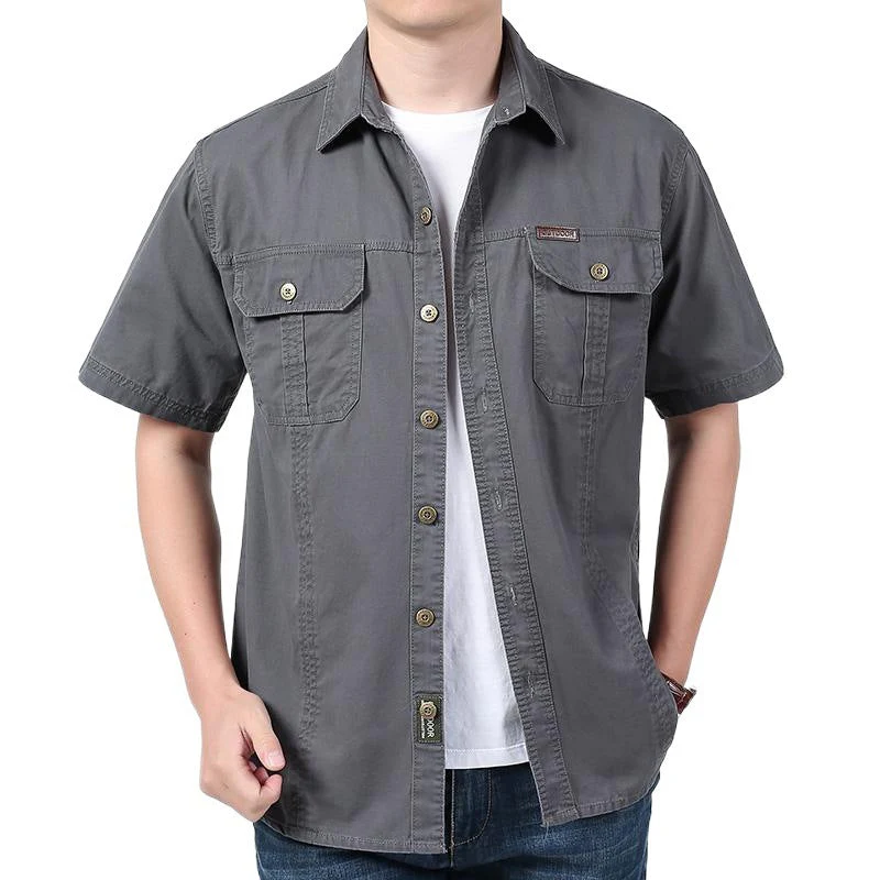 Men's Short Sleeve Shirt – Relaxed Fit – Cotton Blend – Button-Up with Chest Pockets - Image 3