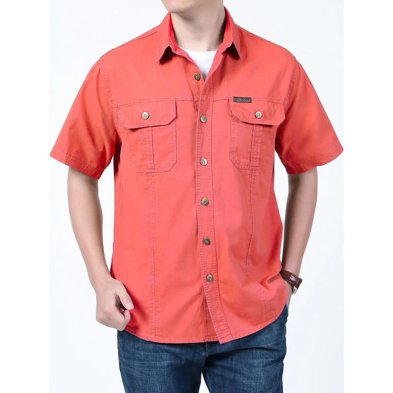 Men's Short Sleeve Shirt – Relaxed Fit – Cotton Blend – Button-Up with Chest Pockets - Image 4