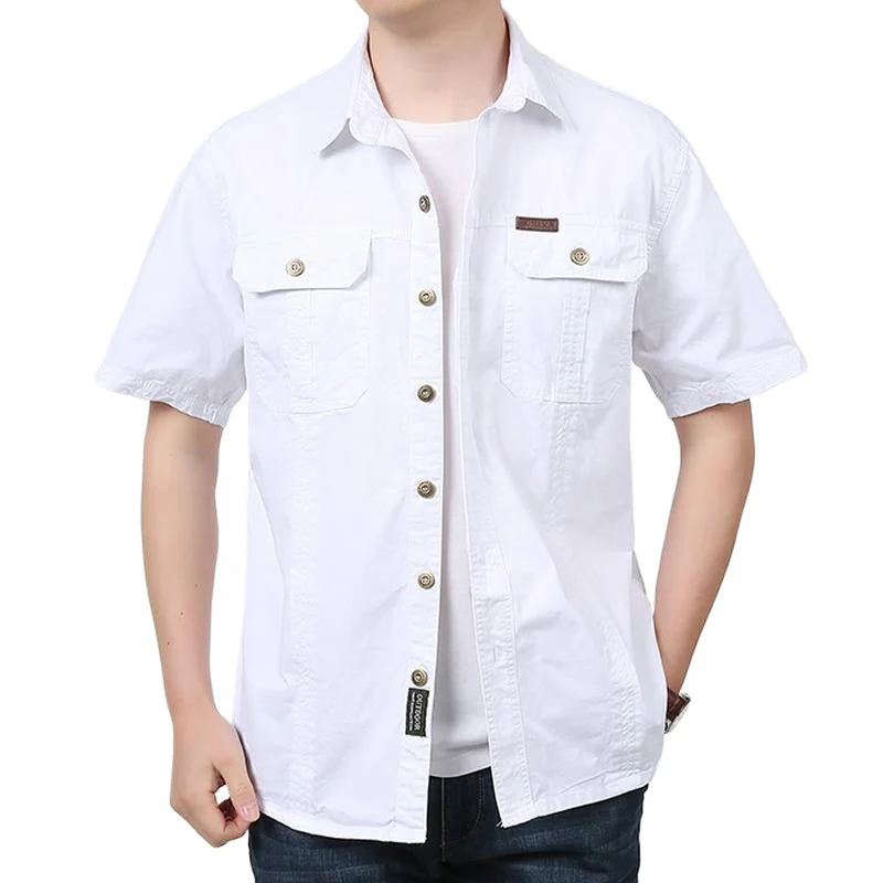 Men's Short Sleeve Shirt – Relaxed Fit – Cotton Blend – Button-Up with Chest Pockets - Image 5