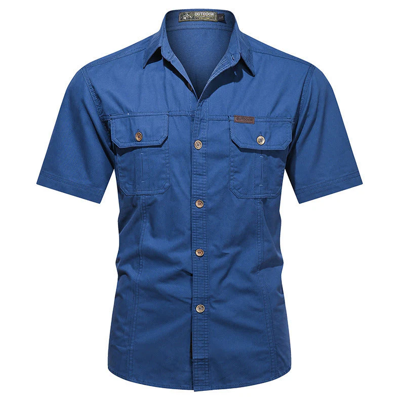 Men's Short Sleeve Shirt – Relaxed Fit – Cotton Blend – Button-Up with Chest Pockets - Image 6