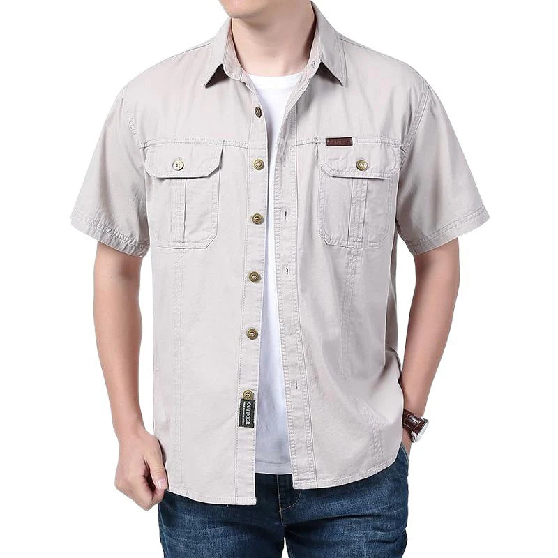 Men's Short Sleeve Shirt – Relaxed Fit – Cotton Blend – Button-Up with Chest Pockets - Image 7
