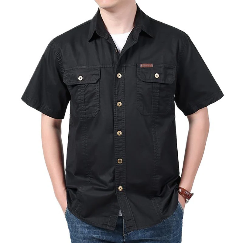 Men's Short Sleeve Shirt – Relaxed Fit – Cotton Blend – Button-Up with Chest Pockets - Image 8