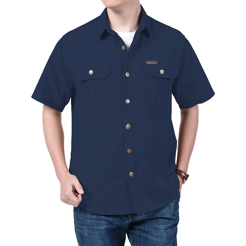 Men's Short Sleeve Shirt – Relaxed Fit – Cotton Blend – Button-Up with Chest Pockets - Image 9