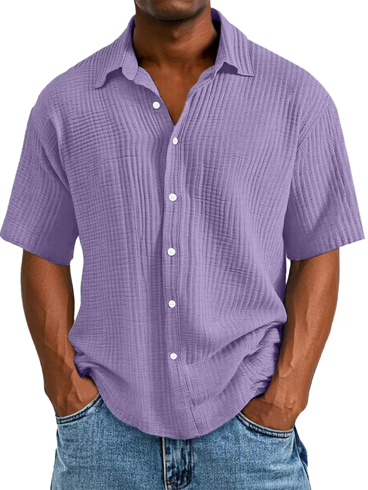 Men's Short Sleeve Shirt – Relaxed Fit – Crinkle Texture – Breathable Double Layer - Image 5