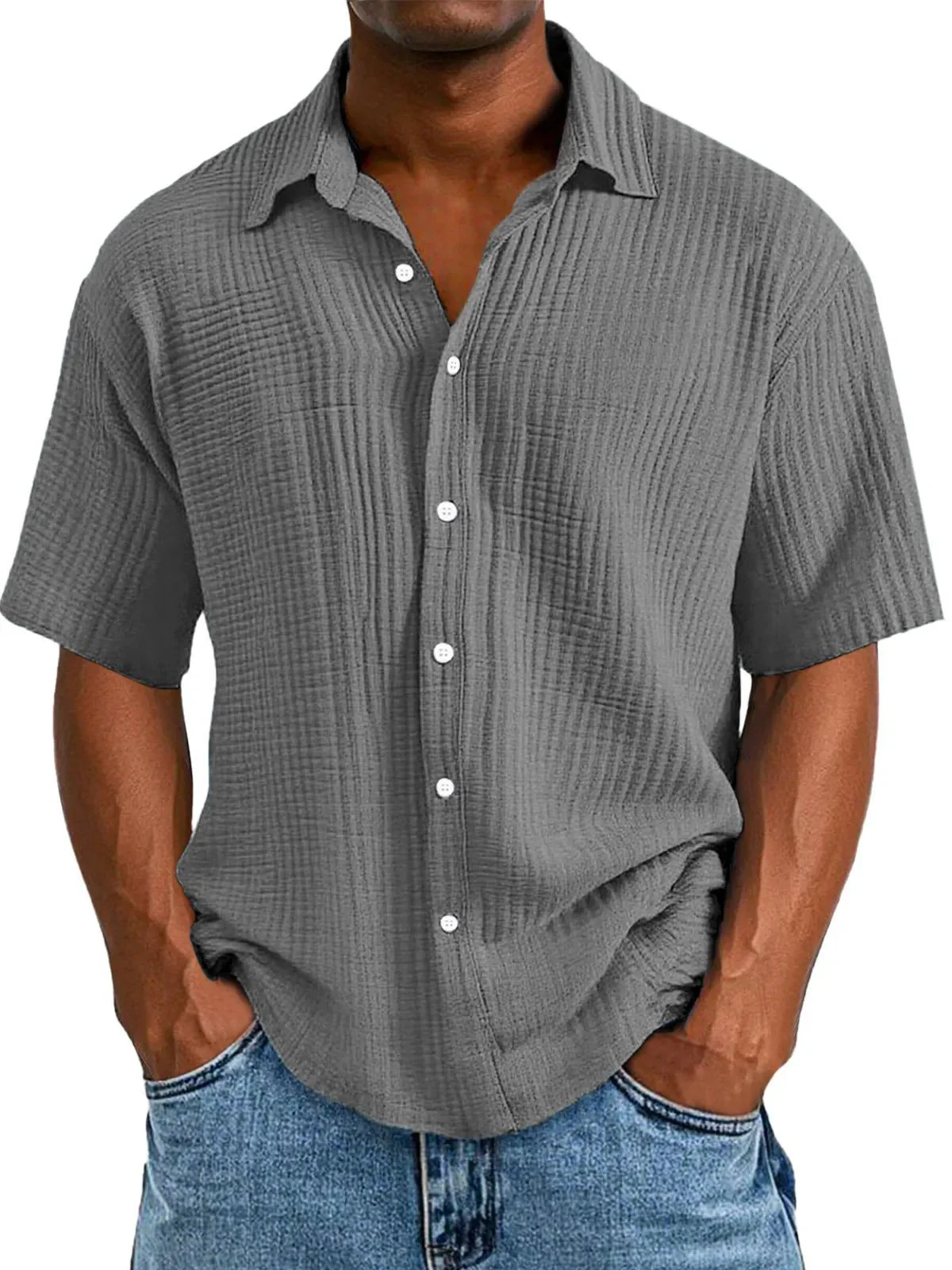 Men's Short Sleeve Shirt – Relaxed Fit – Crinkle Texture – Breathable Double Layer - Image 6