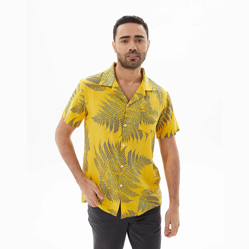Men's Shirt Short Sleeve – Relaxed Fit – Linenlook – Leafprint – Breathable - Image 6